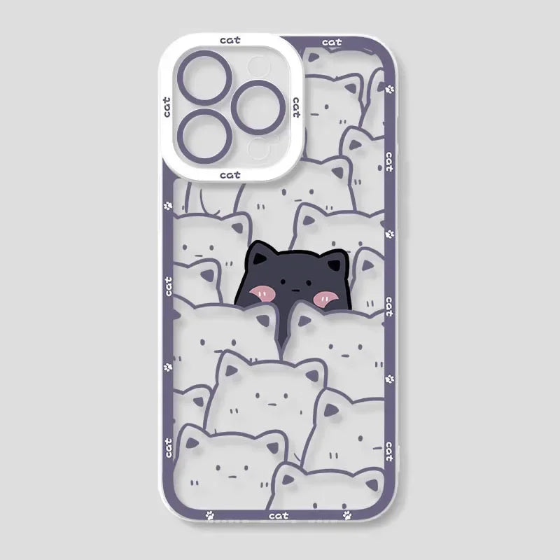Cute Cartoon Cat Couple Phone Case for iPhone 17 16 15 14 13 12 11 Pro Max Mini X XR XS 7 8 Plus 17E SE Transparent Cover Fundas