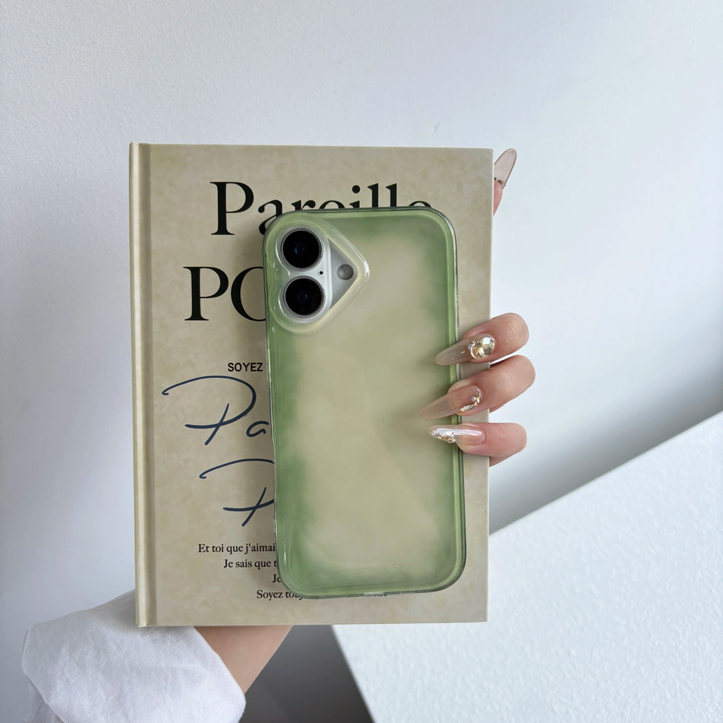 Fashion Chic Fresh Emerald Green Color Smudging Color Contrast Glossy Phone Case Cover for iPhone 13 14 15 16 17 Pro Max