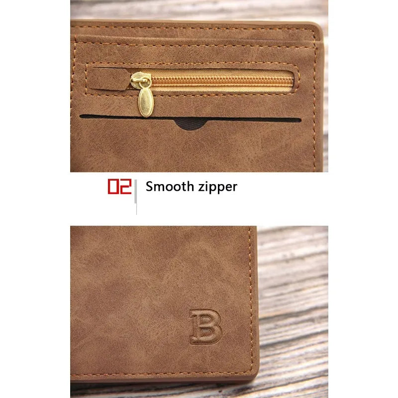 New Short Men Wallets Slim Card Holder Male Wallet PU Leather Small Zipper Coin Pocket Man Purse Wallet