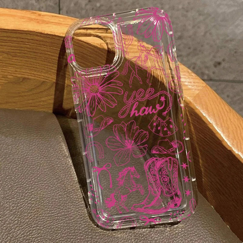 For iPhone 16 15 14 13 12 11 Pro Max Case﻿ Western Boot Pattern Bowknot Soft Phone Cover For iPhone XSMax XR X 7 8 Plus SE Funda