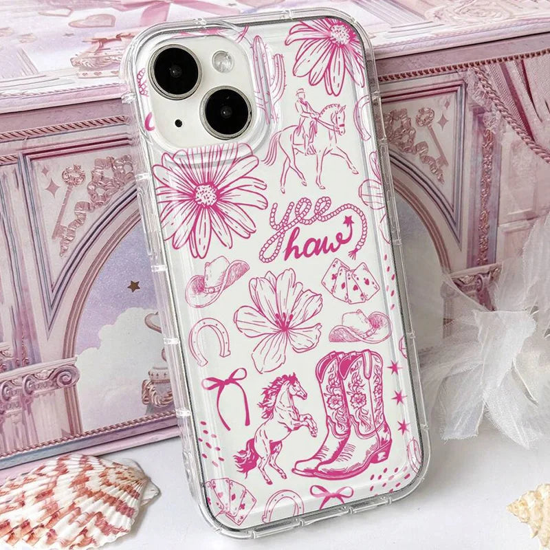 For iPhone 16 15 14 13 12 11 Pro Max Case﻿ Western Boot Pattern Bowknot Soft Phone Cover For iPhone XSMax XR X 7 8 Plus SE Funda