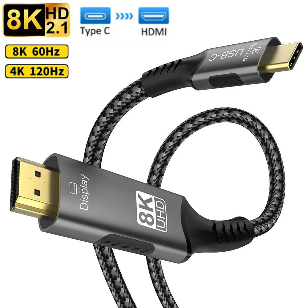8K USB C to HDMI Cable 2.1 Adapter 32.4Gbps 4K@120Hz HDR10+ Dolby Vision for MacBook Pro/M1/M2/Cord for Laptop Tablet Galaxy S24
