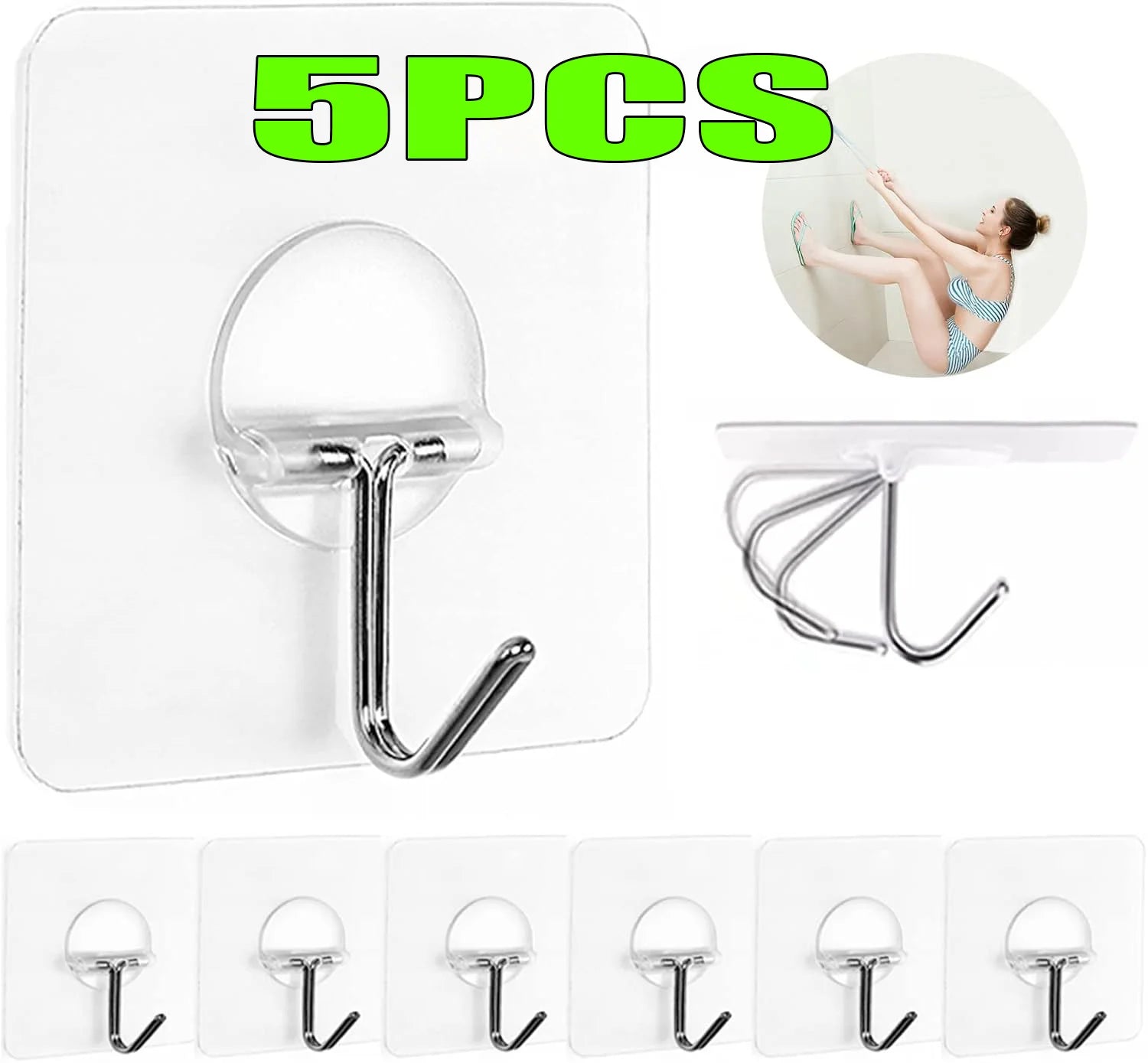 Self-adhesive Adhesive wall Hanging hooks Heavy Duty Transparent Seamless Hooks Keys Bathroom Shower Outdoor Kitchen Door Home