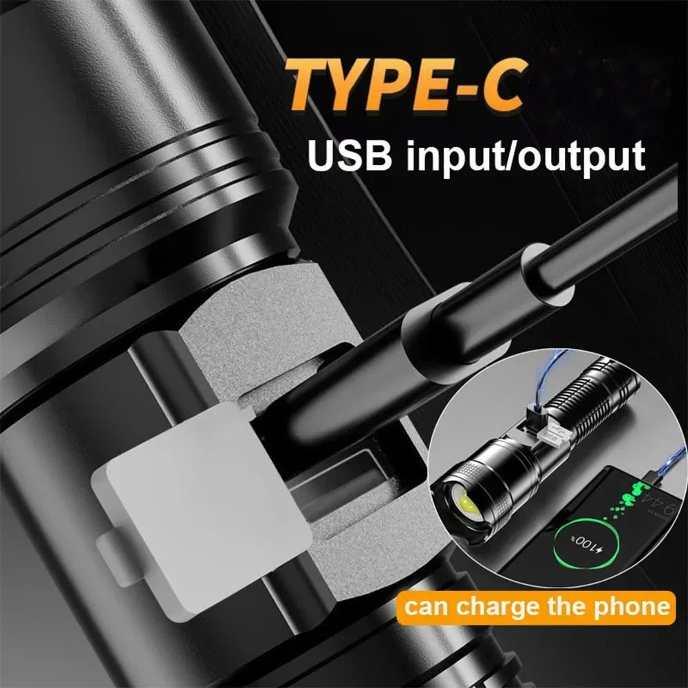 Super Bright LED Flashlight USB Rechargeable Flashlights with Tactical Zoom High Power Spotlight Outdoor Camping Fishing Torch