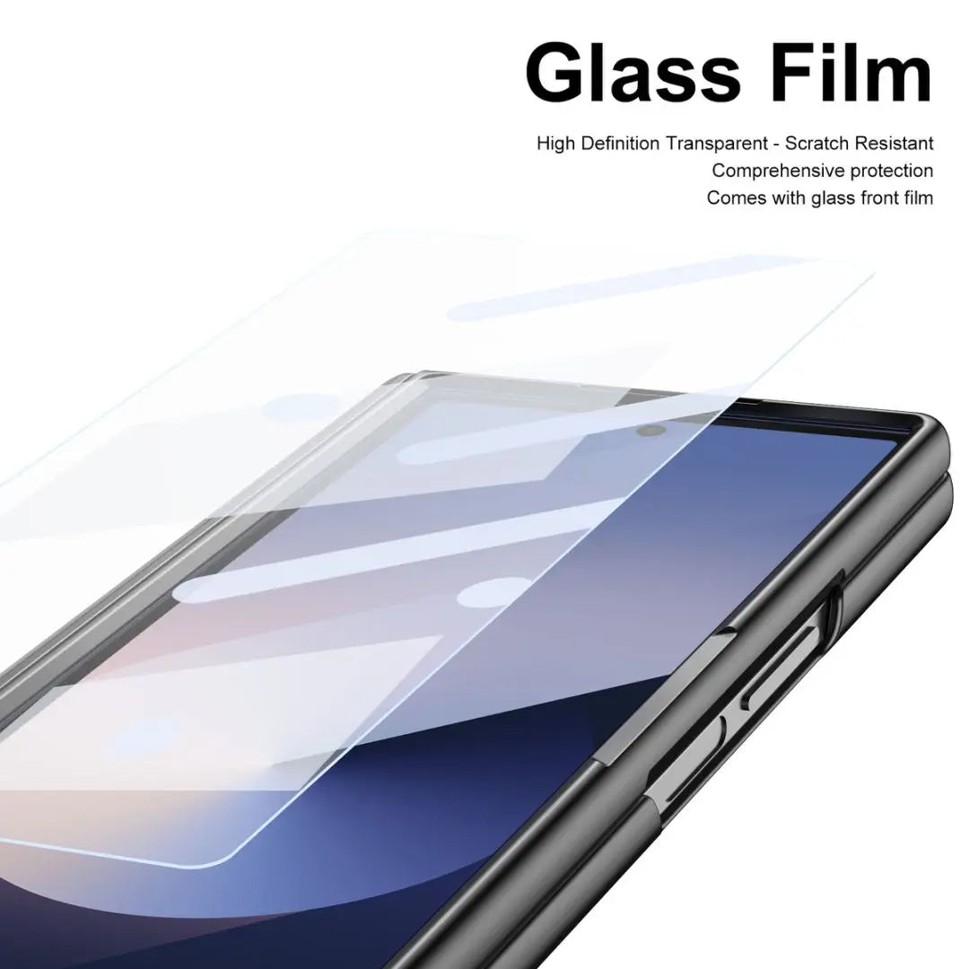 For Galaxy Fold6 S Pen Leather Phone Case Hinge Protection & Built-in Screen Protector Leather Phone Cover for Fold5 Fold4 Black