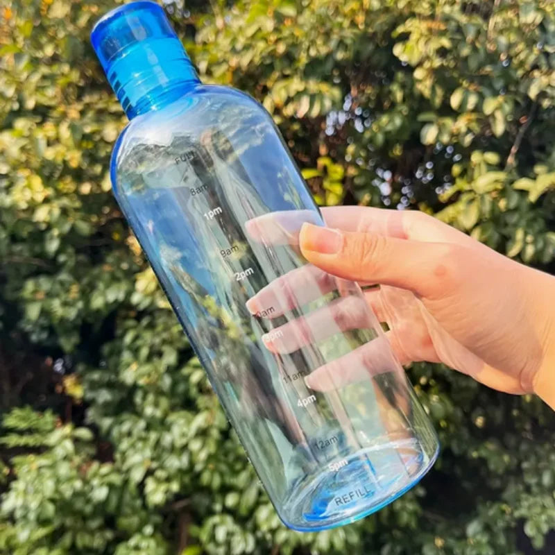 [High-Quality Water Bottle] Transparent Water Bottle with Blue Lid | Durable PC Material, Leak-Proof Design