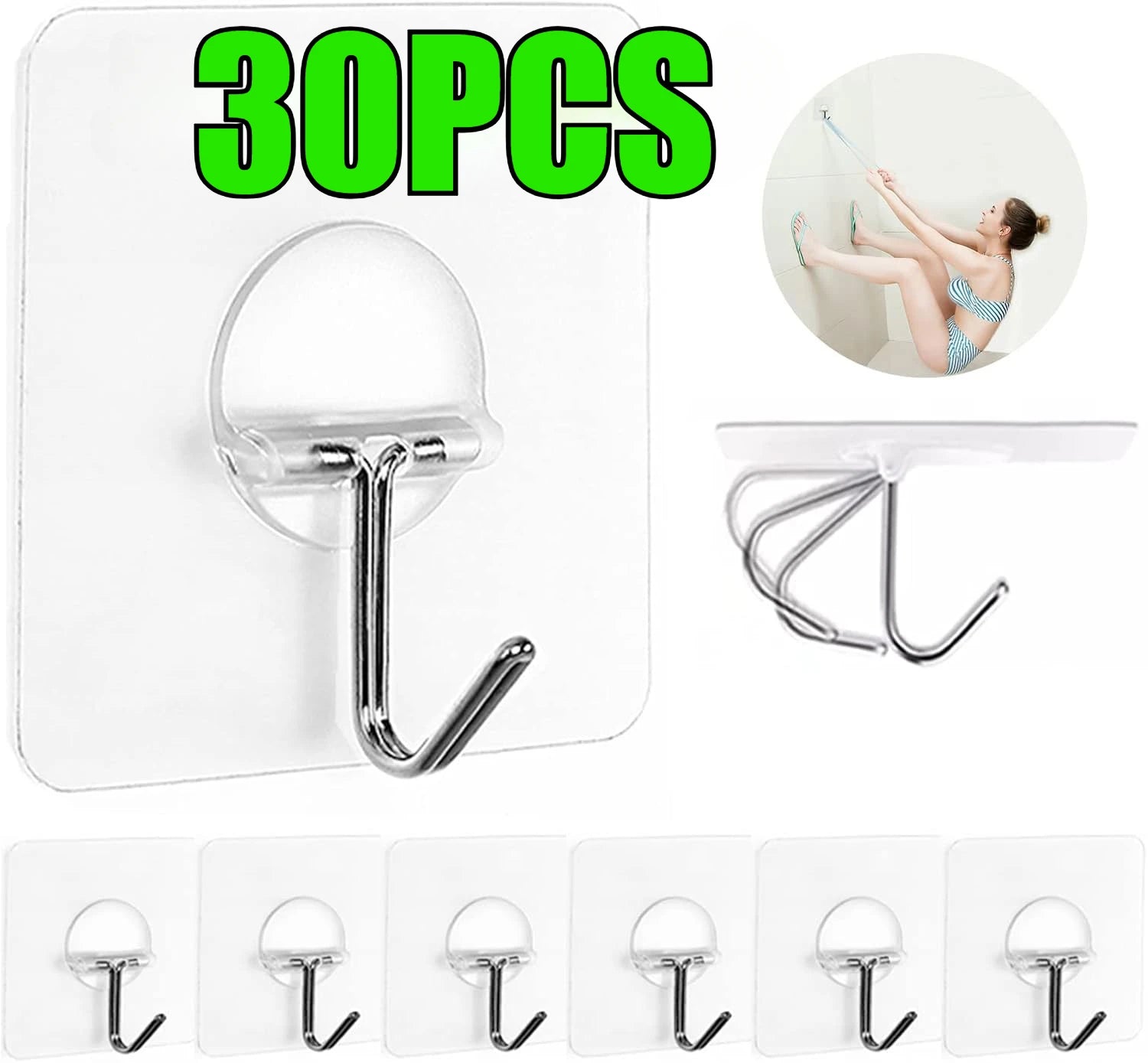 Self-adhesive Adhesive wall Hanging hooks Heavy Duty Transparent Seamless Hooks Keys Bathroom Shower Outdoor Kitchen Door Home