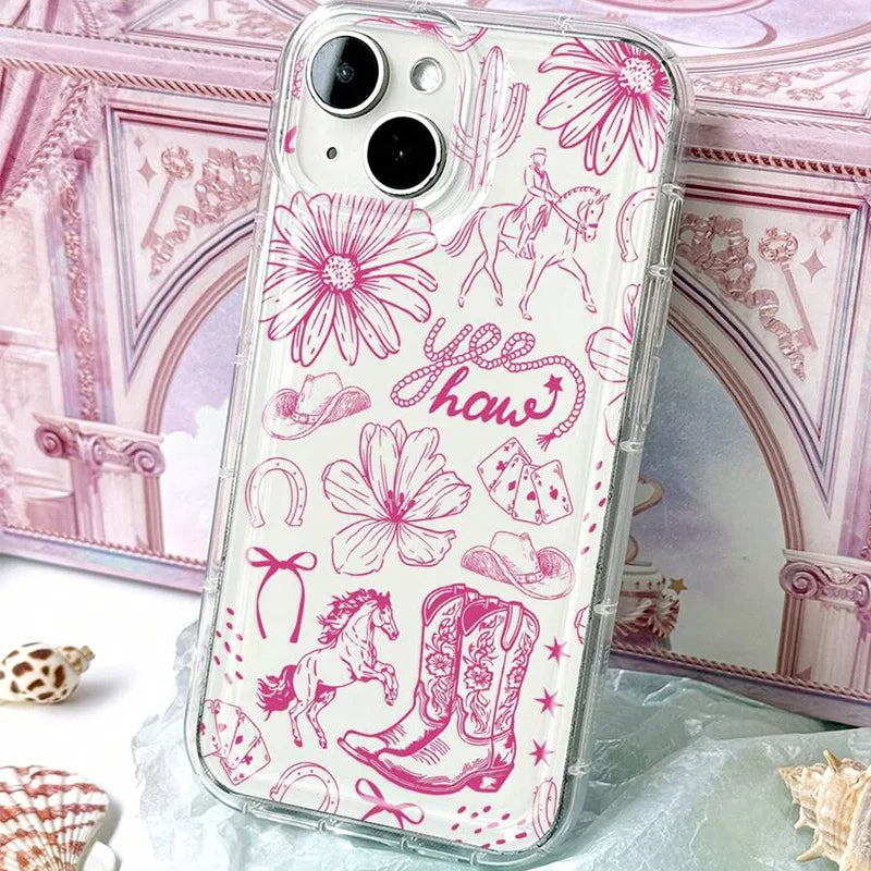 For iPhone 16 15 14 13 12 11 Pro Max Case﻿ Western Boot Pattern Bowknot Soft Phone Cover For iPhone XSMax XR X 7 8 Plus SE Funda