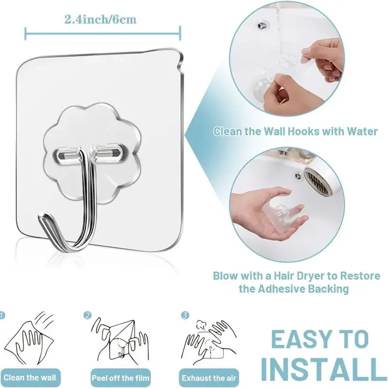 Self-adhesive Adhesive wall Hanging hooks Heavy Duty Transparent Seamless Hooks Keys Bathroom Shower Outdoor Kitchen Door Home