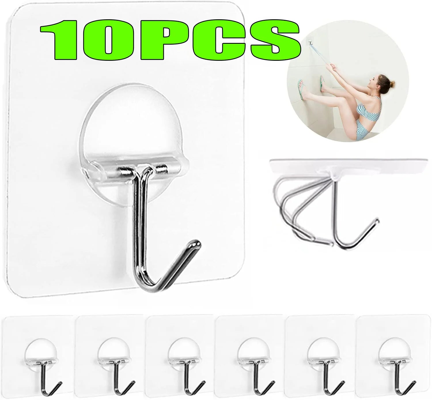 Self-adhesive Adhesive wall Hanging hooks Heavy Duty Transparent Seamless Hooks Keys Bathroom Shower Outdoor Kitchen Door Home