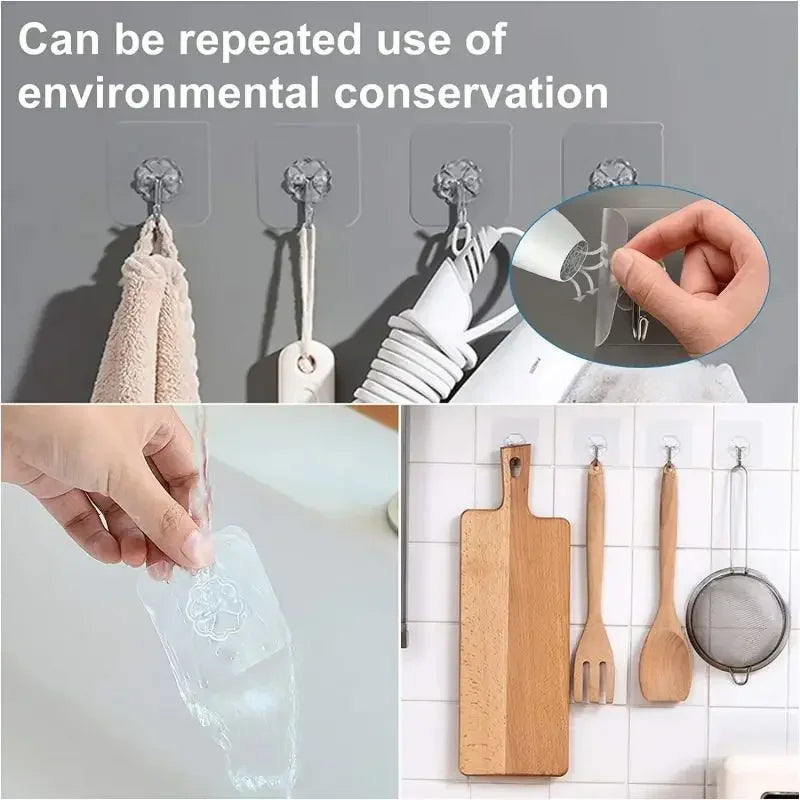 Self-adhesive Adhesive wall Hanging hooks Heavy Duty Transparent Seamless Hooks Keys Bathroom Shower Outdoor Kitchen Door Home