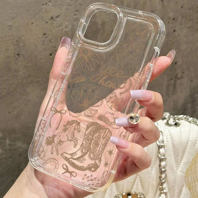 For iPhone 16 15 14 13 12 11 Pro Max Case﻿ Western Boot Pattern Bowknot Soft Phone Cover For iPhone XSMax XR X 7 8 Plus SE Funda
