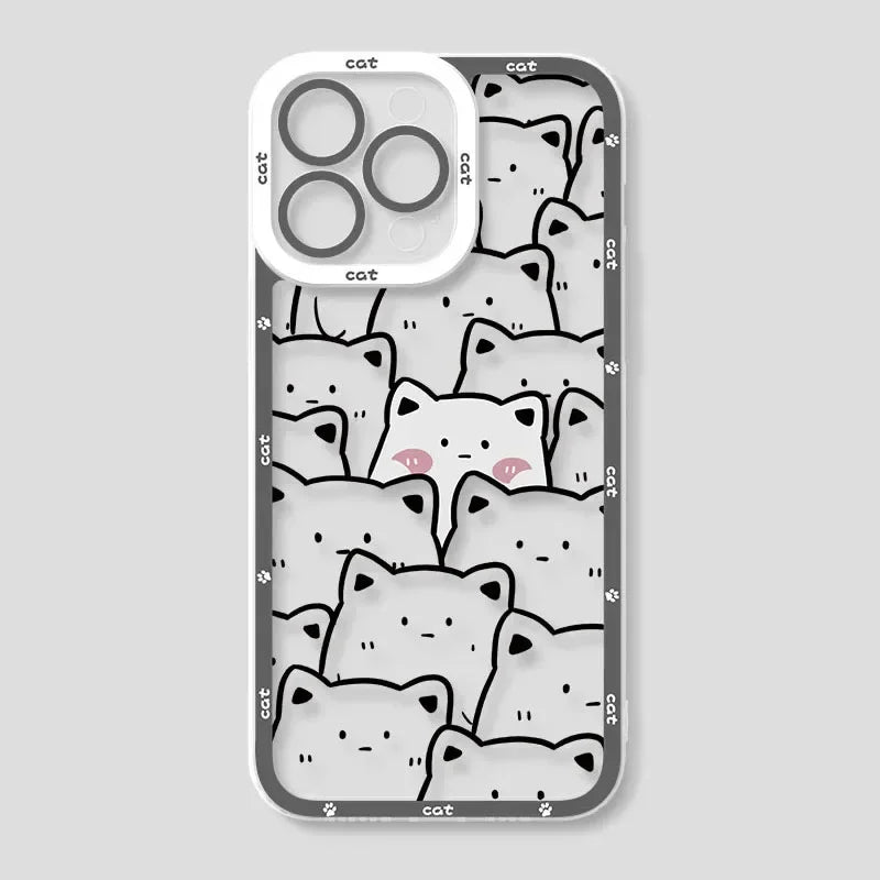 Cute Cartoon Cat Couple Phone Case for iPhone 17 16 15 14 13 12 11 Pro Max Mini X XR XS 7 8 Plus 17E SE Transparent Cover Fundas