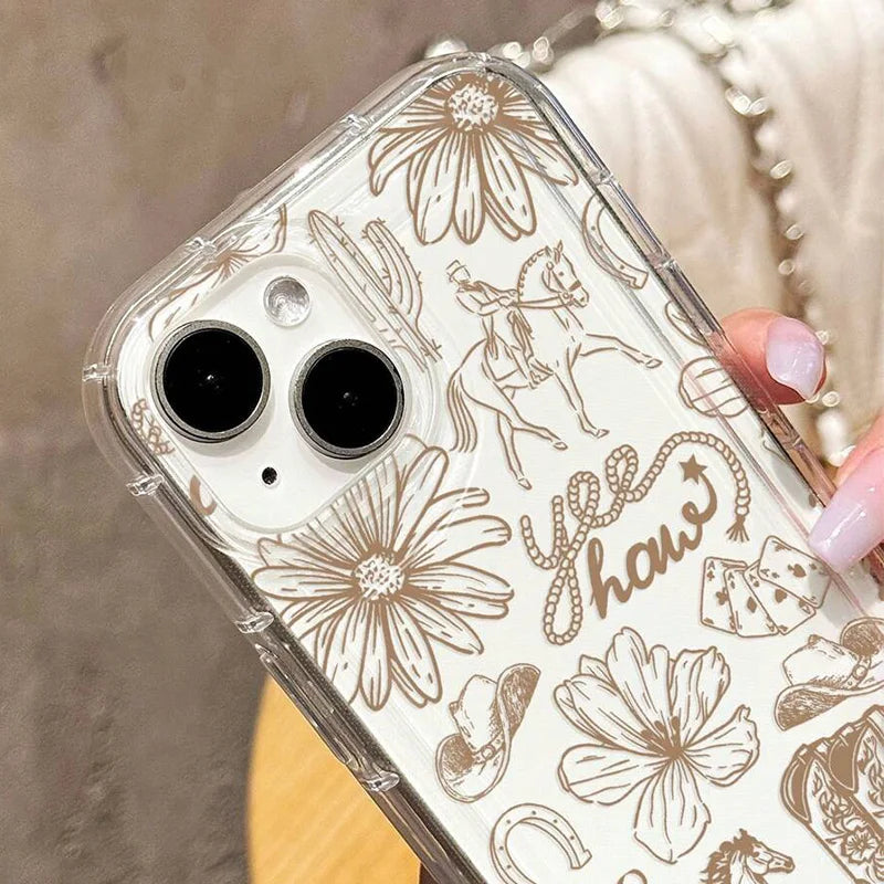 For iPhone 16 15 14 13 12 11 Pro Max Case﻿ Western Boot Pattern Bowknot Soft Phone Cover For iPhone XSMax XR X 7 8 Plus SE Funda