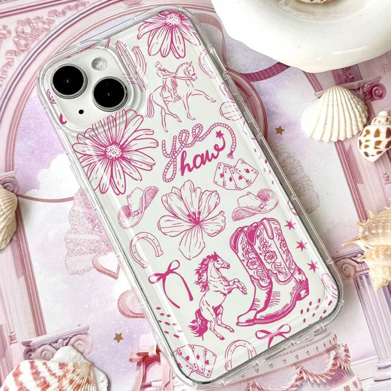 For iPhone 16 15 14 13 12 11 Pro Max Case﻿ Western Boot Pattern Bowknot Soft Phone Cover For iPhone XSMax XR X 7 8 Plus SE Funda