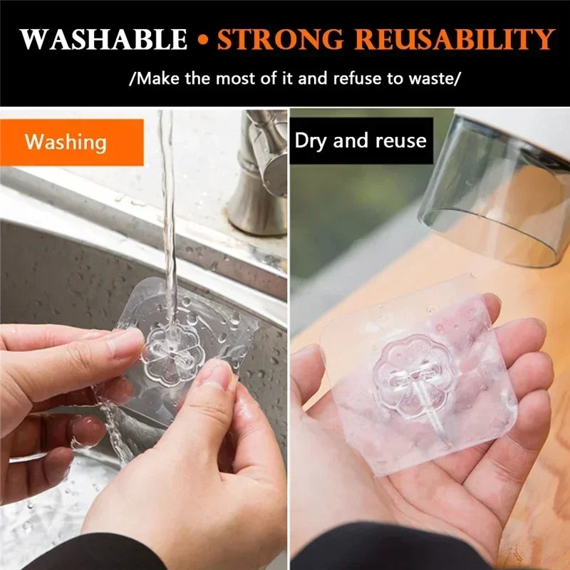 Self-adhesive Adhesive wall Hanging hooks Heavy Duty Transparent Seamless Hooks Keys Bathroom Shower Outdoor Kitchen Door Home