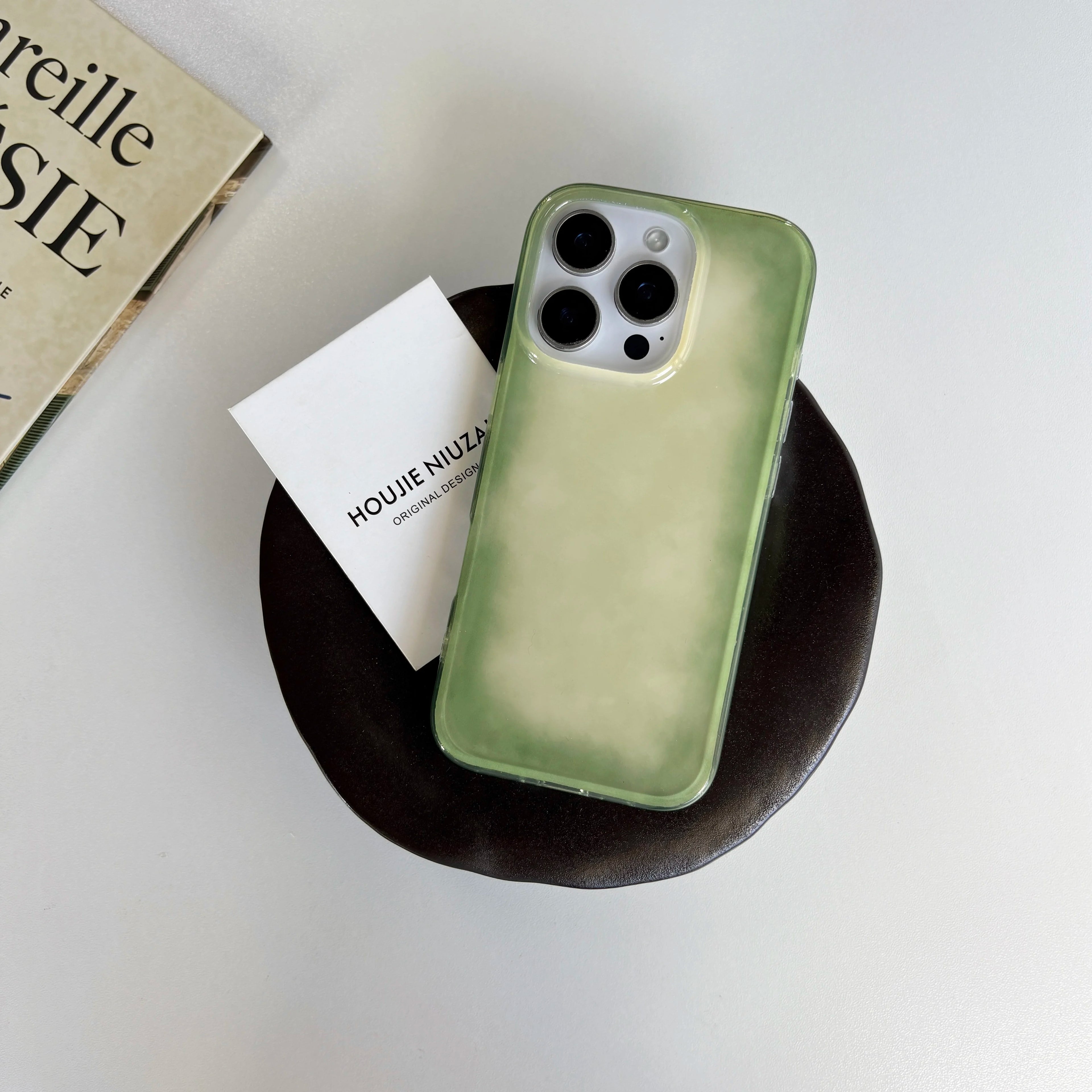 Fashion Chic Fresh Emerald Green Color Smudging Color Contrast Glossy Phone Case Cover for iPhone 13 14 15 16 17 Pro Max