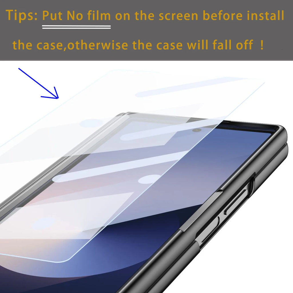 S Pen Phone Case for Galaxy Z Fold6 Fold7 Hinge Protection & Built-in Screen Protector Leather Phone Cover for Fold4 Fold5 Blue