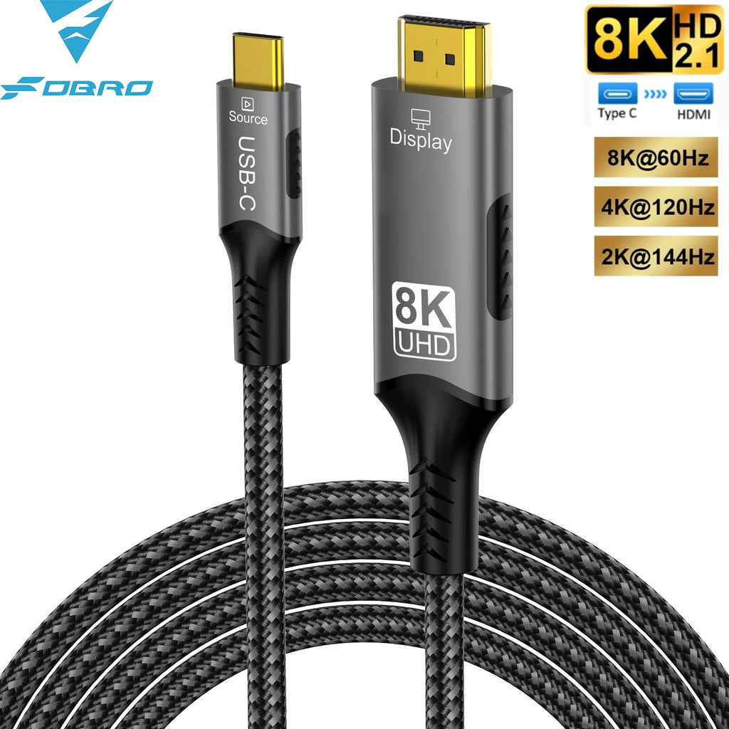 8K USB C to HDMI Cable 2.1 Adapter 32.4Gbps 4K@120Hz HDR10+ Dolby Vision for MacBook Pro/M1/M2/Cord for Laptop Tablet Galaxy S24
