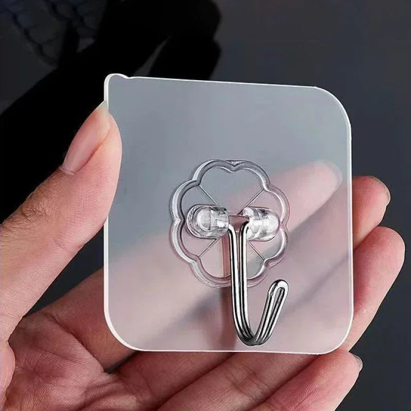 Self-adhesive Adhesive wall Hanging hooks Heavy Duty Transparent Seamless Hooks Keys Bathroom Shower Outdoor Kitchen Door Home