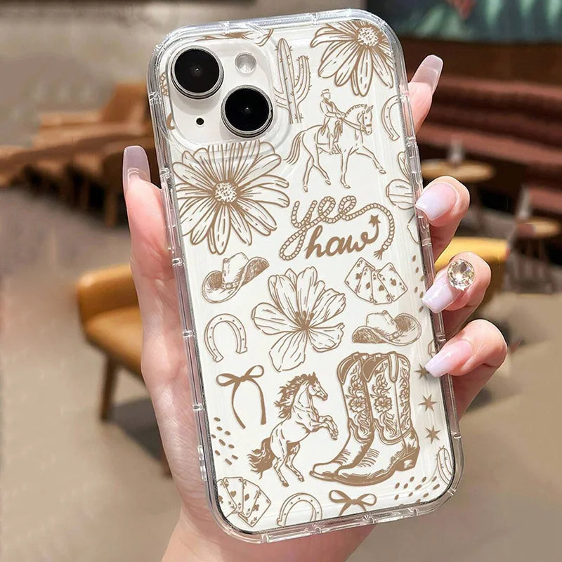 For iPhone 16 15 14 13 12 11 Pro Max Case﻿ Western Boot Pattern Bowknot Soft Phone Cover For iPhone XSMax XR X 7 8 Plus SE Funda