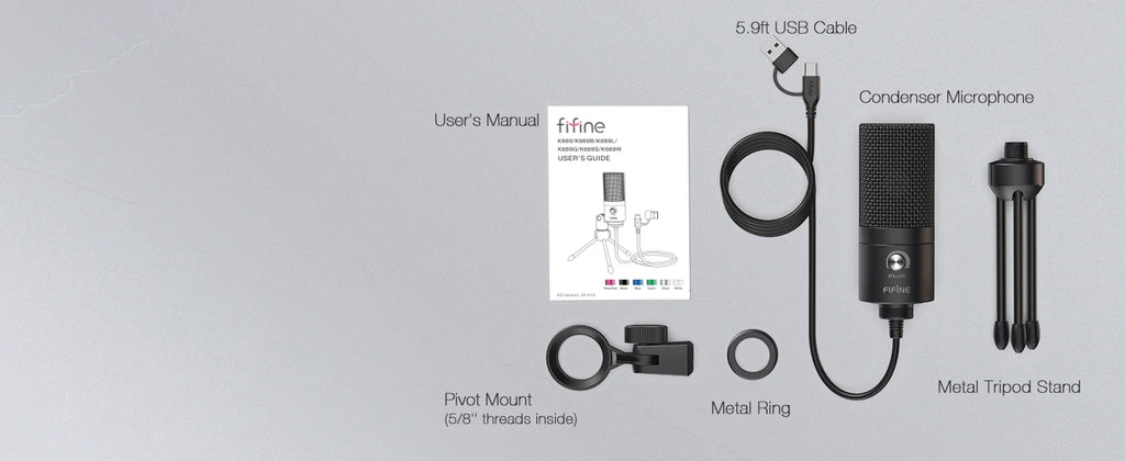 FIFINE USB Condenser Microphone with Gain Knob,Metal Recording Mic for Home Studio,Podcasting,Voice-over,Laptop,Windows -K669