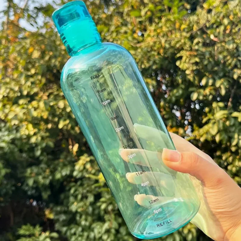 [High-Quality Water Bottle] Transparent Water Bottle with Blue Lid | Durable PC Material, Leak-Proof Design