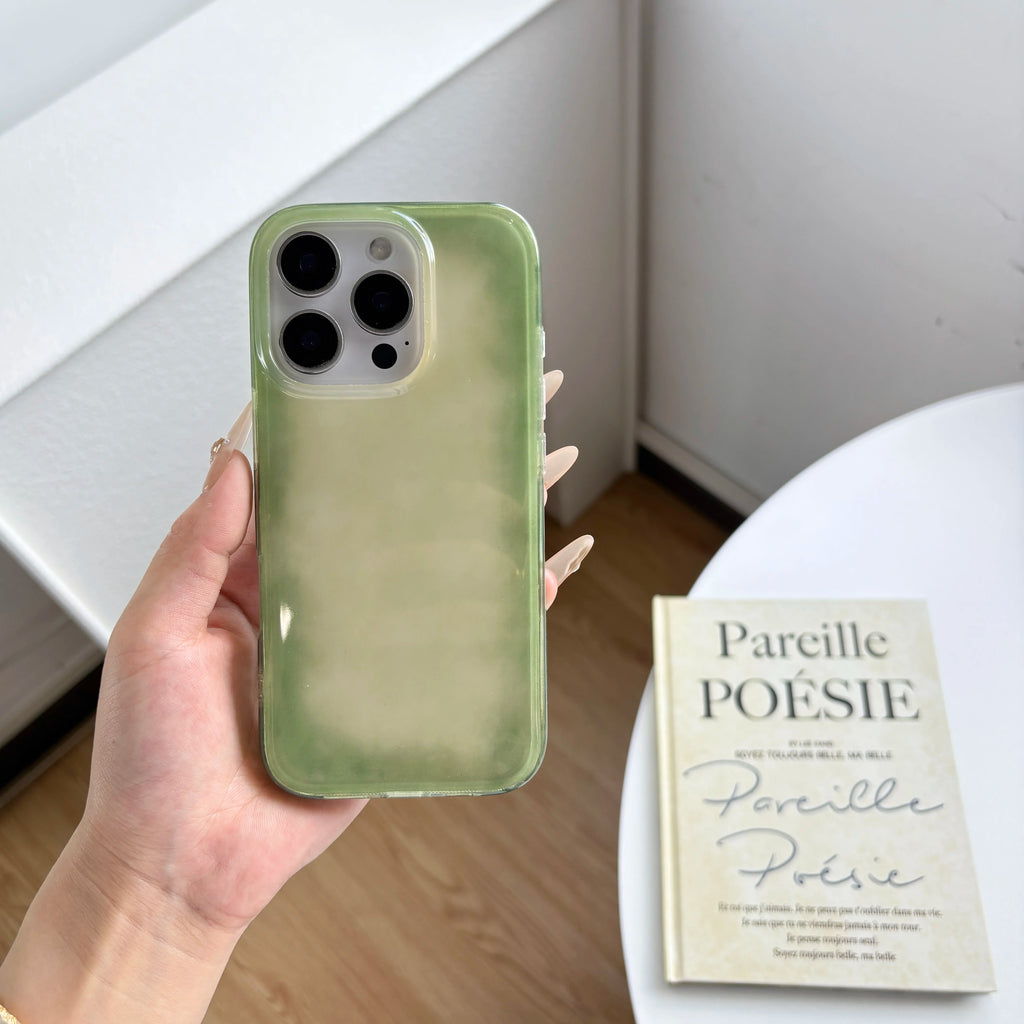 Fashion Chic Fresh Emerald Green Color Smudging Color Contrast Glossy Phone Case Cover for iPhone 13 14 15 16 17 Pro Max