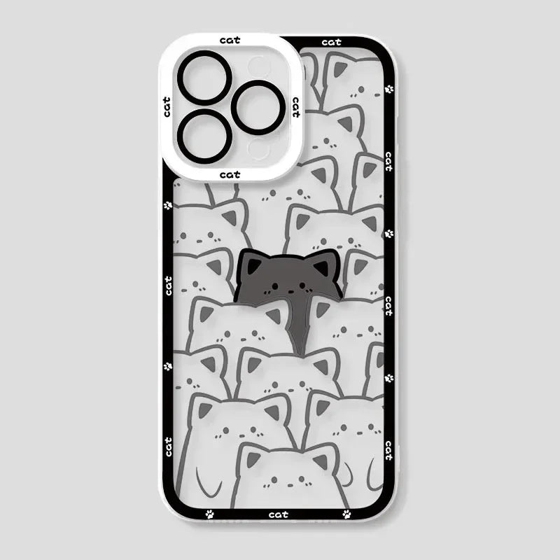 Cute Cartoon Cat Couple Phone Case for iPhone 17 16 15 14 13 12 11 Pro Max Mini X XR XS 7 8 Plus 17E SE Transparent Cover Fundas