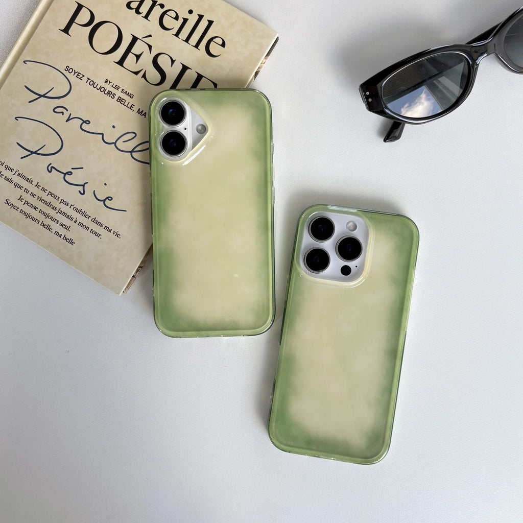 Fashion Chic Fresh Emerald Green Color Smudging Color Contrast Glossy Phone Case Cover for iPhone 13 14 15 16 17 Pro Max