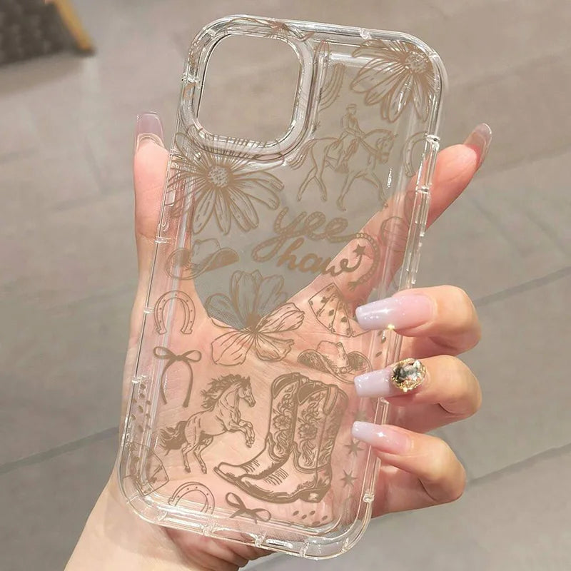 For iPhone 16 15 14 13 12 11 Pro Max Case﻿ Western Boot Pattern Bowknot Soft Phone Cover For iPhone XSMax XR X 7 8 Plus SE Funda