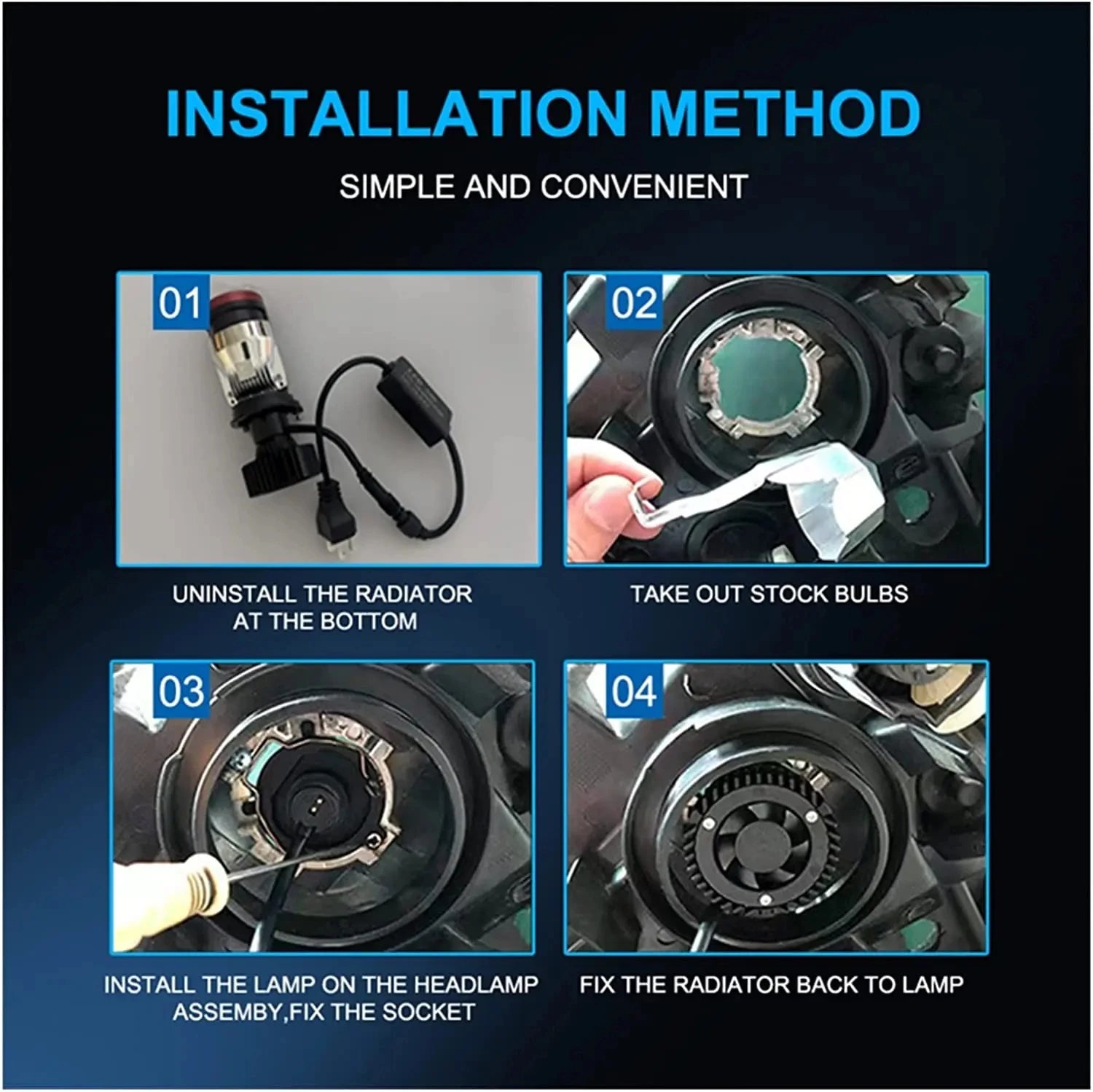 2PC Y7 Automotive LED Headlamps H4 Lens Super Bright Tangent Focusing High and Low Range Integrated LED Automotive Headlamps