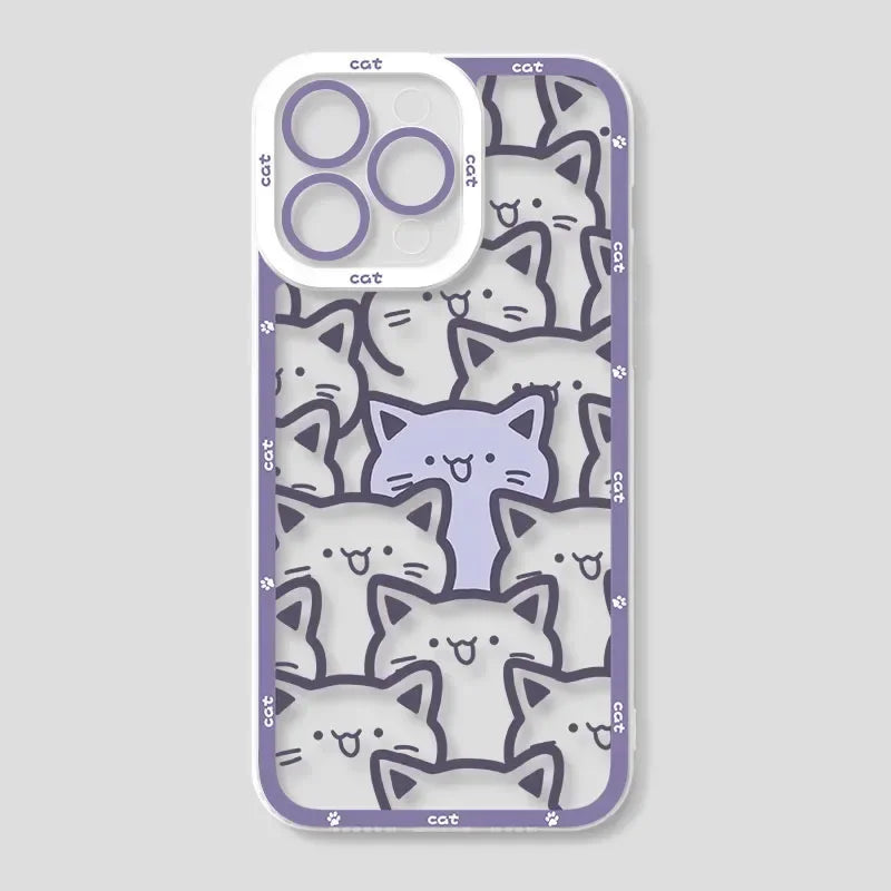 Cute Cartoon Cat Couple Phone Case for iPhone 17 16 15 14 13 12 11 Pro Max Mini X XR XS 7 8 Plus 17E SE Transparent Cover Fundas