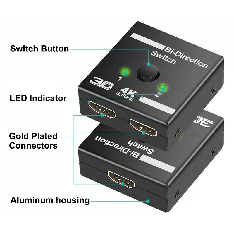 HDMI-compatible Switch Bi-Direction 2.0 Splitter 1x2/2x1 Adapter 2 in 1 out Converter for PS4 Pro/4/3 TV Box 4K Switcher