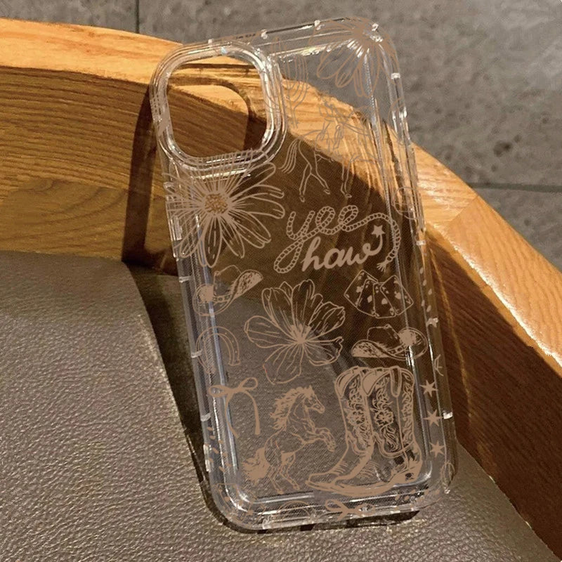 For iPhone 16 15 14 13 12 11 Pro Max Case﻿ Western Boot Pattern Bowknot Soft Phone Cover For iPhone XSMax XR X 7 8 Plus SE Funda