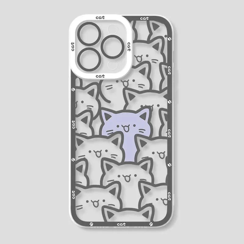 Cute Cartoon Cat Couple Phone Case for iPhone 17 16 15 14 13 12 11 Pro Max Mini X XR XS 7 8 Plus 17E SE Transparent Cover Fundas