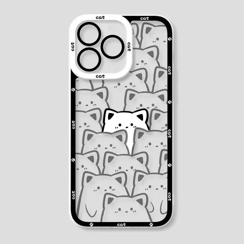 Cute Cartoon Cat Couple Phone Case for iPhone 17 16 15 14 13 12 11 Pro Max Mini X XR XS 7 8 Plus 17E SE Transparent Cover Fundas