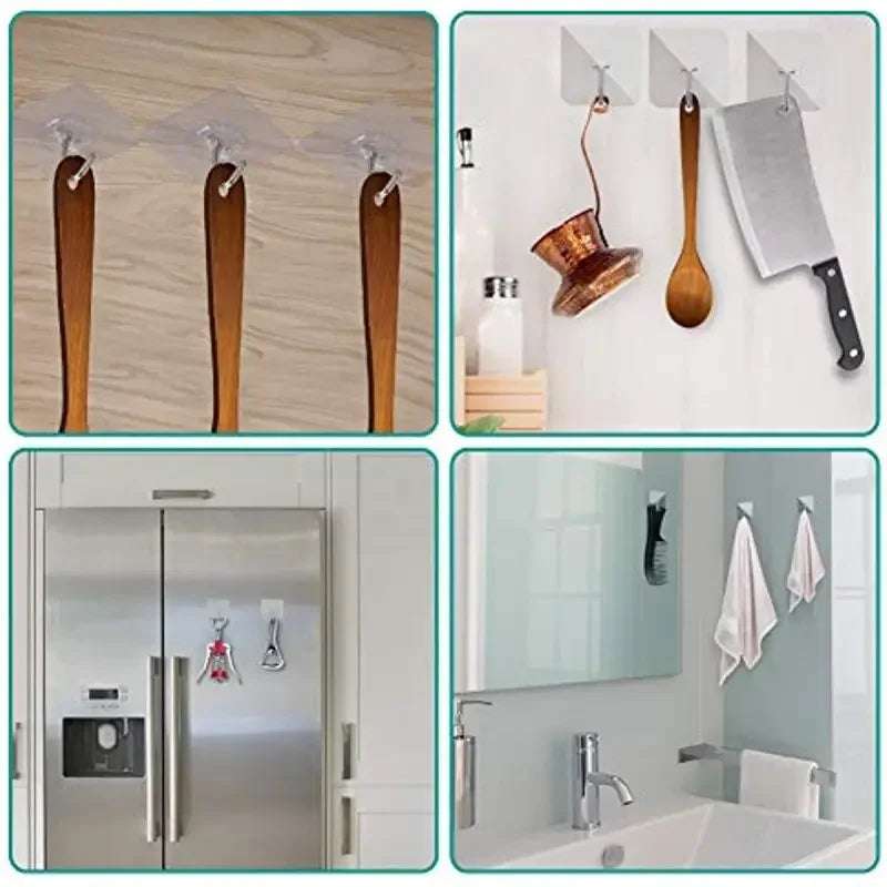 Self-adhesive Adhesive wall Hanging hooks Heavy Duty Transparent Seamless Hooks Keys Bathroom Shower Outdoor Kitchen Door Home