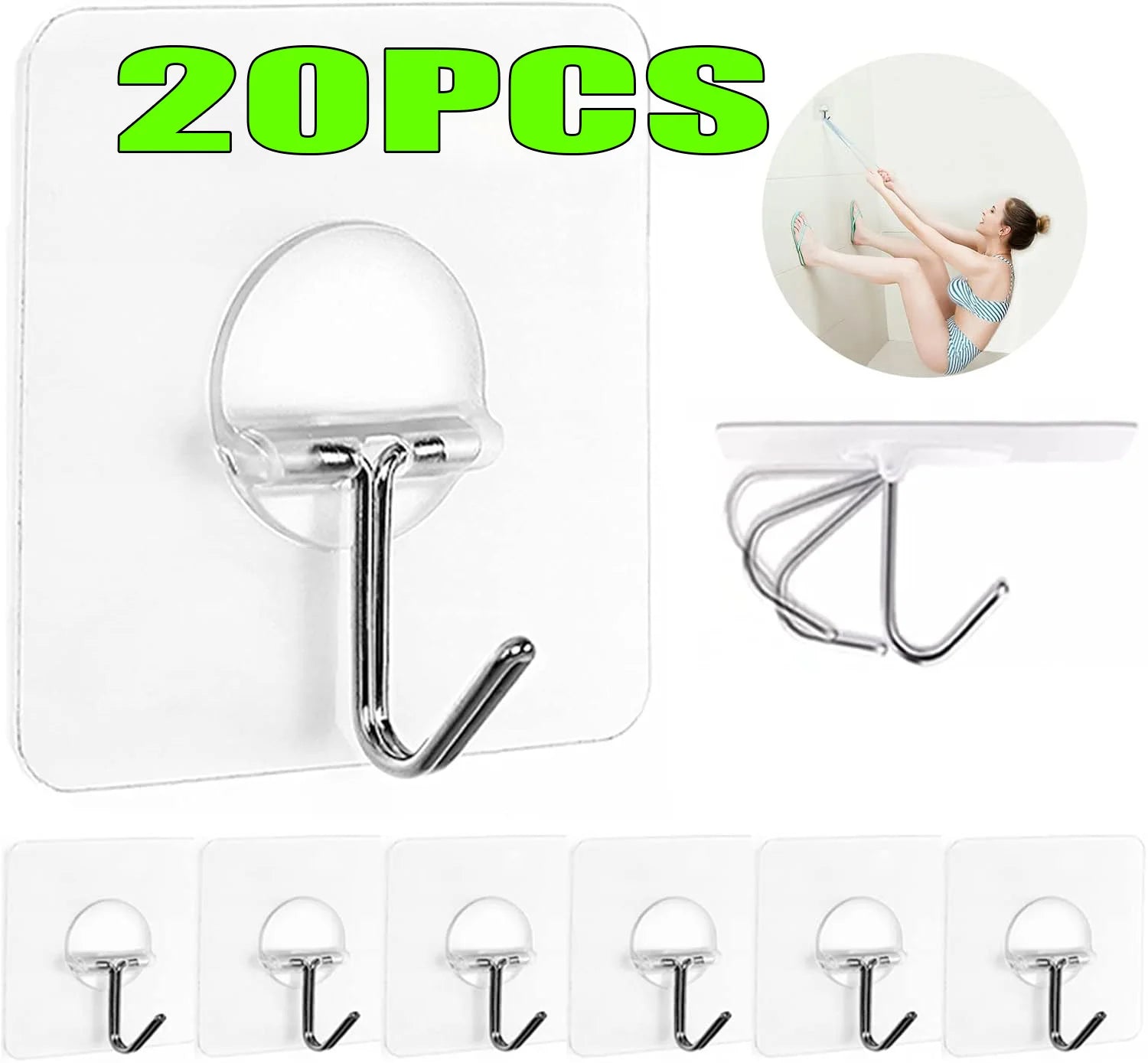 Self-adhesive Adhesive wall Hanging hooks Heavy Duty Transparent Seamless Hooks Keys Bathroom Shower Outdoor Kitchen Door Home